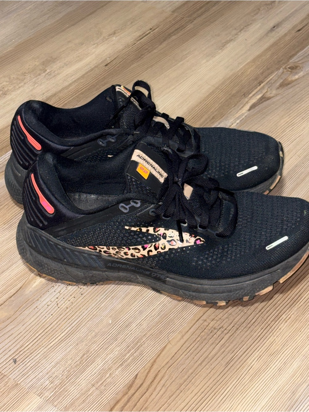 Brooks Women's Black Running Shoes with Leopard and Pink Accents